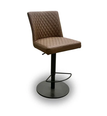 Furniture Village 'Earth' Bar Stool Swivel Brown Tan Faux Leather Quilted Effect - Image 1 of 4