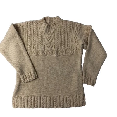 Vintage Hand Knitted Aran Fisherman Guensey Style Wool Cable Knit Jumper 38" - Image 1 of 4