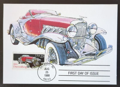 25 c Classic Cars: 1935 Duesenberg, Postal Card # 2385 1988 FDC Artcraft - Image 1 of 2