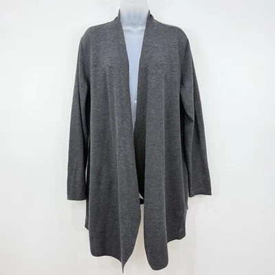 Cárdigan para mujer Eileen Fisher L gris 100 % lana merino silencioso lujo mínimo abierto Foto 1 de 4