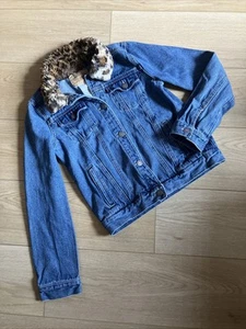 Girls Sz L(12-13) Levi’s Denim jacket With faux Fur Leopard print Collar - Picture 1 of 10