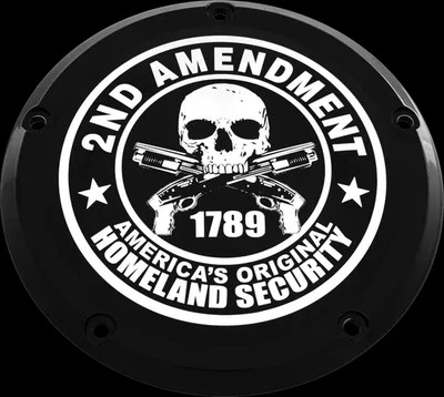 CE Black Billet 2nd Amendment Derby Cover Harley Fat Boy Lo 10-17 - Imagem 1 de 2