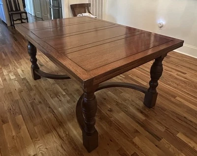 Antique WARING & GILLOW English Carved Oak Draw Leaf Dining Refectory Table - Image 1 of 4