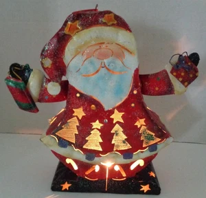 Vintage Metal Christmas Santa Claus Votive Tealight Candle Holder 10.25" tall - Picture 1 of 8