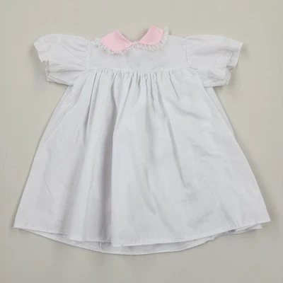 Vestido bebé babydoll blanco vintage años 60 70 delantal encaje rosa cuello Peter Pan Foto 1 de 4