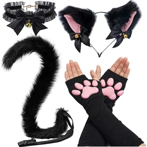 Pfotenhandschuhe Fäustlinge mit Katzenohren Maske, süße Zehenbohnen Strümpfe Set für Damen... - Bild 1 von 5