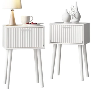 Nightstands Set of 2, Small Side Table, Bedside Table with Fluted Door, Solid... - Picture 1 of 6
