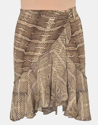 VINTAGE Roberto Cavalli Snake Print Wrap Ruffled Silk Skirt Size S/XS EU38 - Image 1 of 4