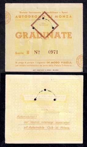 Vintage Monza Autodrome (Italy) TICKET Cover