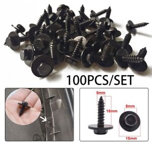 100pcs Car Tapping Screw Bolt Body Fender Liner Bumper Cover Hood Retainer Clips
