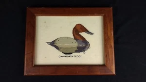 Canvasback Duck Decoy Cross Stitch Framed VINTAGE 1986 Needle Point Wildlife - Picture 1 of 5