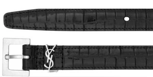 NEW YSL SAINT LAURENT LOGO CASSANDRE CROCODILE EMBOSSED LEATHER BELT 105/42 - Picture 1 of 6