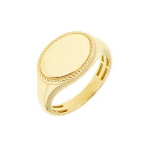 Anillo central de sello con marco de cuerda retorcida ovalado de oro amarillo de 9 quilates, tamaños de P a Z (0649) - Imagen 1 de 2