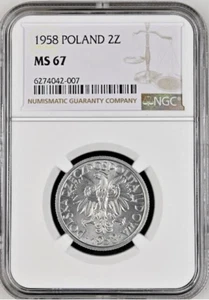 Poland 2 Zlote 1958 NGC MS 67 UNC Aluminum - Picture 1 of 4