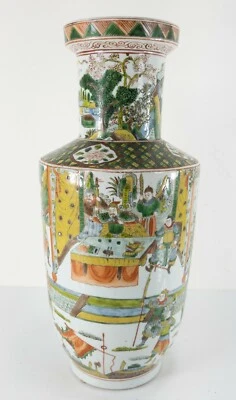 Antique Chinese Famille Verte Green Rouleau Vase Warrior Scene 19th Century - Image 1 of 4