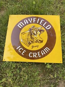 MAYFIELD DAIRY ICE CREAM DOUBLE SIDED METAL SIGN jERSEY COW Advertising Farm