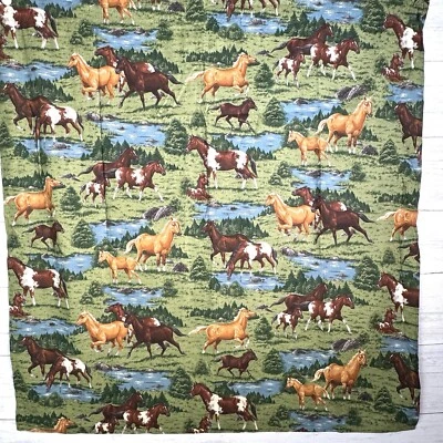 2 Horse Print Curtain Panels 60x84 Handmade Cranston Print Work Cotton Fabric - Image 1 of 4