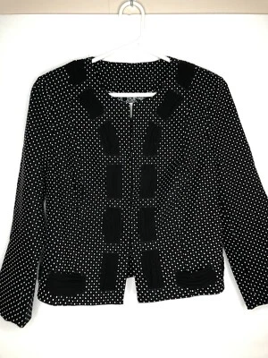 Jaqueta Blazer Cabi Feminina Polk Dot Preto e Branco Carreira Tamanho 4 Excelente Estado Usado - Imagem 1 de 4