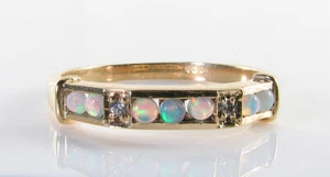 9k 9CT GOLD OPAL DIAMOND ETERNITY BAND STACKING ART DECO INS RING Size K - Picture 1 of 5