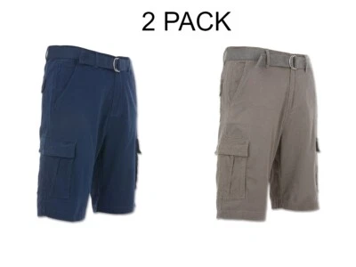 PACK DE 2: Pantalones Cortos Carga Para Hombre Informales Algodón Sarga Multi Bolsillos Ligeros con Cinturón Foto 1 de 2