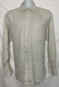 Ike Behar Dress Shirt Men's Size 16-34 Biege Plaid Long Sleeve Cotton - Picture 1 of 5