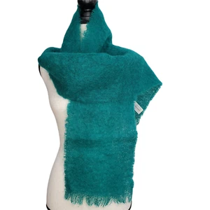 Liberty Scarf Green Mohair Fringe 9 x 68 Made in Scotland Muffler Unisex Fuzzy - Picture 1 of 7