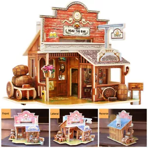 3D Wooden Puzzle Western Bar Model DIY Building Kits Jigsaw Toy Gift Boys Girls - Picture 1 of 7