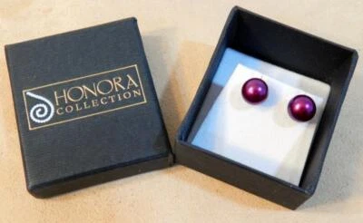 NIB Honora Grape Color Cultured Freshwater Pearl 8mm Stainless Steel Earrings - Image 1 of 4