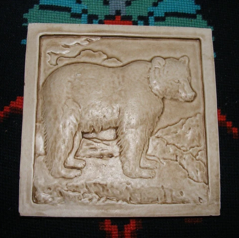 ~ Collectible Vintage Decorative Tile 6x6x5/8 ~ Standing Bear ~ Beige  ~ Cover