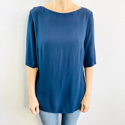 Boss Hugo Boss Size 14 Navy Blue Ivemara Blouse High End Designer - Image 1 of 4