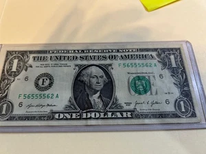 Trinary-Fancy-Quad 5s-Collectable-Unique $1 Note w/ 5-5s and 2-6s- F 56555562 A - Picture 1 of 2