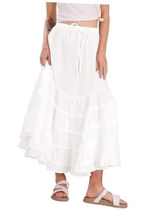 Women Tiered Maxi Mermaid Skirt Drawstring Waist Ruffle Flowy Boho 2024 - Picture 1 of 7