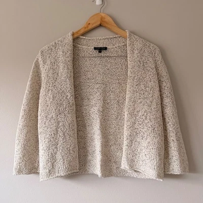 Cárdigan Suéter Tejido Eileen Fisher Moteado Crema Plateado Talla S Foto 1 de 4