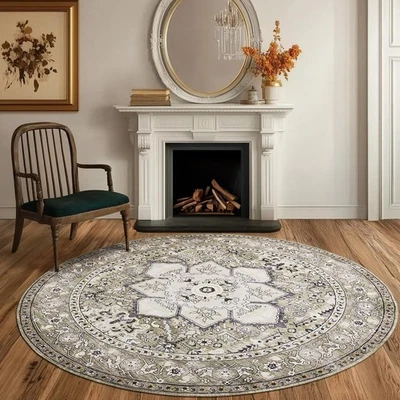Vintage Farmhouse Boho Area Rug 6x6 ft, Non-Slip Machine Washable Round Rug, ... - Image 1 of 4