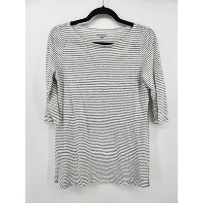 Eileen Fisher Striped 3/4 Sleeve Top Petite Small Linen Blend - Image 1 of 4