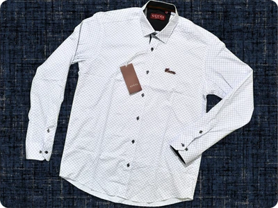 Men Long Sleeve Button Down White Double G Monogram Cotton Shirt - Image 1 of 4