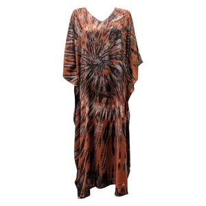 Womens Ladies Plus Size Kaftan Tie dye Batwing Maxi Free Size Up To 36 Rust - Picture 1 of 2