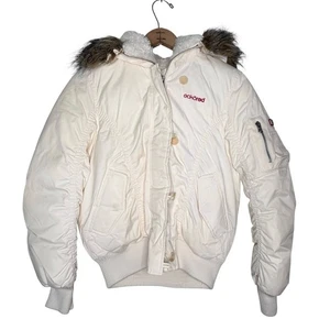 Eckored Damen Creme Taillenlange Steppjacke mit Fellkapuze Größe XS - Bild 1 von 16