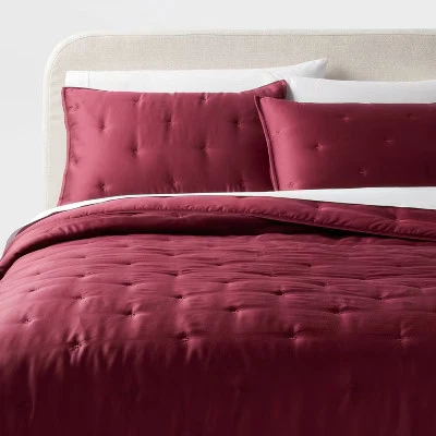 Threshold Comforter Set Lyocell Satin Cooling Quilted, Wine Red, Full/Queen - Image 1 of 4