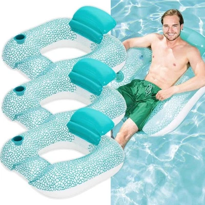 Schwimmsessel Flip Pillow Lounge 102x94 hellblau Poolsitz Luftmatratze 3 Stück - Bild 1 von 4