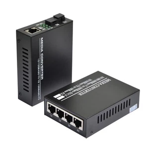 10/100M 1+4 RJ45 Single Mode 3KM Ethernet to Fiber Optic Media Converter c - Photo 1/10