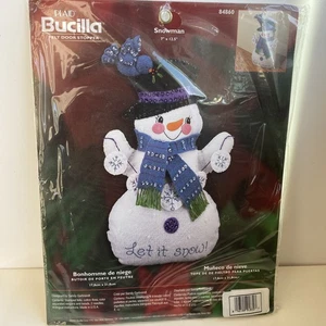 Vintage Bucilla Plaid Felt Snowman Door Stopper Kit #84860 "Let It Snow" New!  - Picture 1 of 4