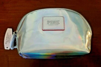 Nuevo con etiquetas Victoria's Secret Rosa Maquillaje/Cosmético Cremallera Holo Plateado Foto 1 de 4
