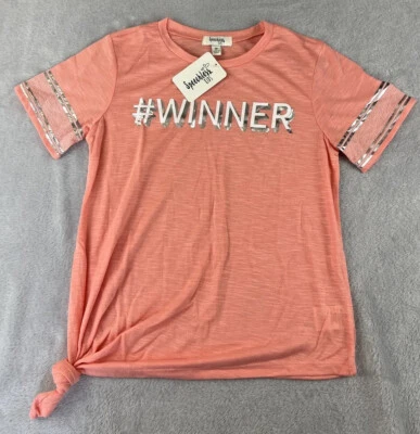 Speechless Kids Pink short sleeve Winner Tie Front Shirt Size Medium - Image 1 of 4