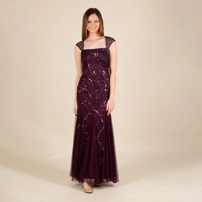 Adrianna Papell Dress Sz 4 Purple Prom Beaded 1920s Retro Great Gatsby Maxi - Image 1 of 4
