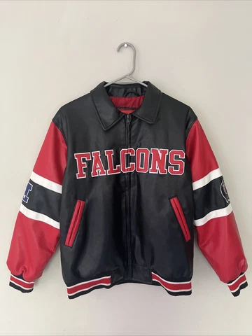Vintage Atlanta Falcons Leather Jacket Medium nfl black red Cover