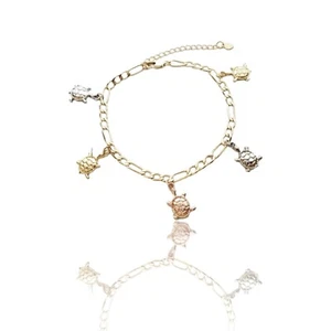 18K Turtles with Clear CZ Anklet | Tobillera Tortugas con Circonia Oro Laminado - Picture 1 of 14
