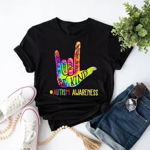 Be Kind ASL Love Sign Language Hand Autism Awareness Tie Dye T-Shirt - Picture 1 of 22