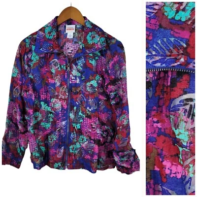 Chaqueta de Malla Ruby Rd Talla 6 Tropical Cremallera Estampado de Hojas Azul Rosa Ligera  Foto 1 de 4