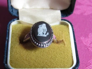Wedgwood Lot 20 Black Jasperware Basalt Silver Ring Size M London 1978 Hallmark - Bild 1 von 6